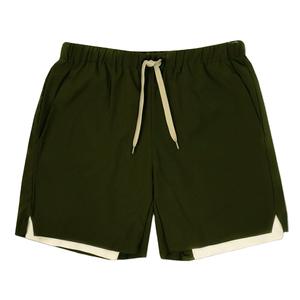 Shorts de Playa para Hombre, Color Verde Oliva, de Secado Rápido, con Cordón Ajustable, Tejido de Poliéster, Color Sólido, Cintura Media, Casuales - Product Image 1