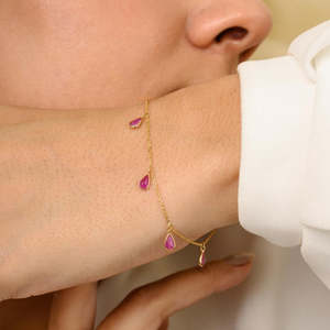 18K Gold Pear <b>Ruby</b> Charm <b>Bracelet</b>-Minimalist Stackable Fine Jewelry - Product Image 1