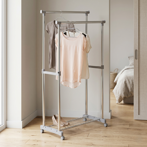 Double Tier Clothing Rack With Shoe <b>Shelf</b> Stainless Steel Minimalist Design For Bedroom Storage Organizer Standing Type - Product Image 2