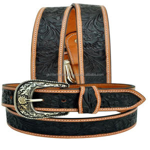 Ceinture d'outillage en cuir de vachette originale bicolore personnalisée pour hommes et femmes avec boucle en laiton gravée florale - Product Image 3