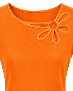Manufacturer Orange Women Casual Summer Blouse Elegant Flower Neck Design Short Sleeve Loose Fit Fashion Daily Wear <b>Top</b> Shirt - Product Image 5
