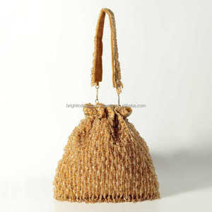 Handcrafted <b>Gold</b> Beaded Evening <b>Bag</b> Elegant Bucket Shape Shoulder Purse <b>for</b> Party - Product Image 1