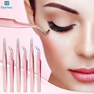 Rose Gold Color Lash Tweezers For Eyelash Extensions Set Of 6 Fiber Tip, Stainless Steel Product Eyelash Extension Tweezers - Product Image 2