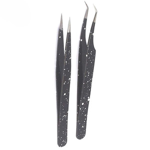 Pinzas para Extensiones de Pestañas con Punta Recta y Curva, Pinzas de Acero Inoxidable Blancas y Negras para Pestañas Postizas - Product Image 2