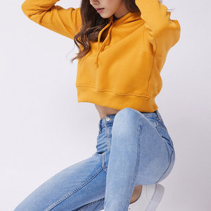 เสื้อฮู้ดครอปสีเหลืองมัสตาร์ดสำหรับผู้หญิง แบรนด์ BIG TEN APPAREL แขนยาว ผ้าถักผสมโพลีเอสเตอร์/คอตตอน สีพื้น สไตล์ HIGH STREET - Product Image 3