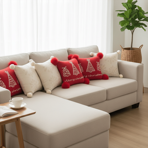 Juego de 5 Fundas de Almohada Navideñas Rojas Festivas con Diseño de Árbol de Navidad y Crema para Sofá Cama y Decoración del Hogar - Fundas de Sábana y Almohada - Product Image 3