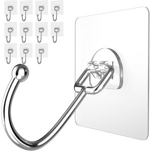 Set di 12 Ganci da Parete Resistenti, Grandi Appendiabiti Autoadesivi per Bagno, Cucina, Esterni, Robusti Ganci per Asciugamani - Product Image 1