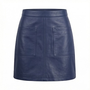 Mini-jupe en cuir PU pour femme, couleur unie, design droit avec poches, finition brillante, taille normale, à porter toute l'année - Product Image 1
