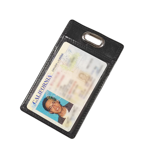 Porte-badge RFID en cuir de vachette de haute qualité Castello fait à la main en cuir tanné végétal noir fermeture ouverte doublure en polyester - Product Image 3