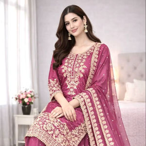 Conjunto de Traje de Seda GMY Étnico Indio Clásico con Acabado de Bordado Premium - Product Image 1