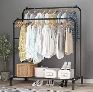 Porte-vêtements en métal à double niveau, robuste, durable, design minimaliste, support de rangement multifonctionnel - Product Image 6