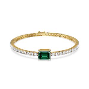 Pulsera de Oro Sólido de 14K con Esmeralda y Diamantes Cultivados en Laboratorio, Joyería Fina, Regalo para Mujer, Aniversario, Cumpleaños, Novia, Elegante y Lujosa - Product Image 3