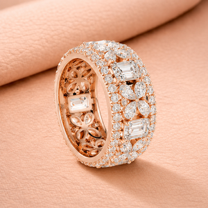 Anillo de Eternidad Floral de Lujo con Diamantes de Corte Esmeralda Cultivados en Laboratorio, Chapado en Oro Amarillo, Oro Blanco, Oro Rosa y Rodio, Joyería de Declaración - Product Image 3