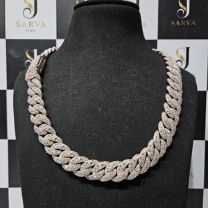 SARVA 925 Silver Moissanite Cuban Link <b>Chain</b> Necklace Round Brilliant Hip Hop <b>Iced</b> <b>Out</b> Unisex Jewelry - Product Image 1