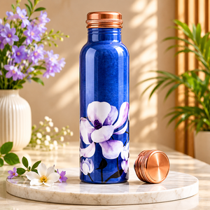 Handmade Copper Printed Bottle for Water and Beverage <b>Storage</b> Elegant Copper Printed Bottle for Stylish Kitchen and Dining - Product Image 1