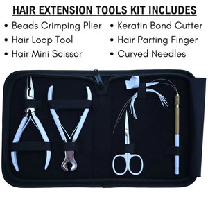 Kit d'installation professionnel d'extensions capillaires de haute qualité avec pince à kératine, coupe-perles, pince à sertir et outil de bouclage pour le coiffage - Product Image 2