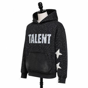Custom <b>Black</b> Pullover Hoodie White Star Sleeve Zipper Front Fleece Unisex Breathable Regular Fit Streetwear Kangaroo <b>Sweatshirt</b> - Product Image 1