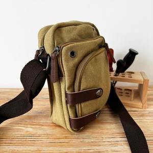 Sac bandoulière unisexe en cuir et toile, style rétro, étanche, avec fermeture éclair, pour voyage et randonnée, fournisseur LCSB-0019 - Product Image 2