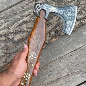 Hache en acier au carbone de qualité supérieure avec manche en bois, outil de bushcraft et de camping, manche gravé sur mesure, fabricant OEM - Product Image 3