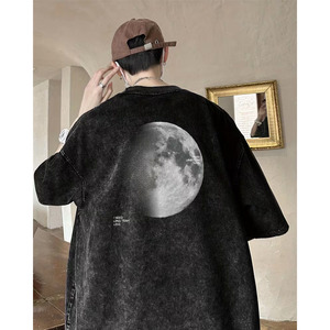 T-shirt Homme Streetwear Personnalisé Imprimé Uni Respirant Coupe Oversize Boxy Vintage Effet Vieilli Délavé au Soleil et à l'Acide 100% Coton - Product Image 2