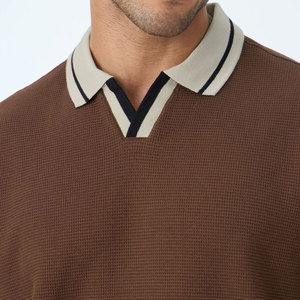 Polo de Algodón Marrón para Hombre, Manga Corta, Liso, Informal, Talla Grande - Product Image 5