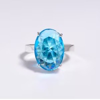 Bague en laiton avec topaze bleue, pierre précieuse de taille ovale, faite à la main, plaquée argent, style statement, pour femme, cadeau pierre de naissance d'octobre, sertie à griffes, troisième partie