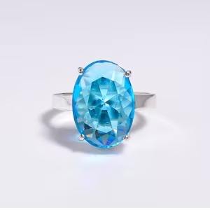 <b>Blue</b> Topaz Brass <b>Ring</b> Oval Cut Gemstone Handmade Silver Plated Statement <b>Ring</b> Women Jewelry October Birthstone - Product Image 5