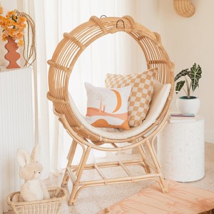Circular rattan <b>hanging</b> chair with stand stylish moon shaped swings wholesale price swing chairs - Product Image 2