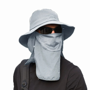 <b>Light</b> Gray Mesh Bucket <b>Hat</b> With Neck Flap Sun Protection Outdoor Unisex Adjustable Spring Summer Casual Style - Product Image 1