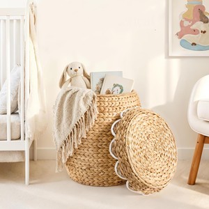 Best Choice Scalloped Water Hyacinth <b>Large</b> Capacity <b>Storage</b> <b>Basket</b> Lid Natural Multipurpose Organizer Tote <b>Basket</b> Made Vietnam - Product Image 4
