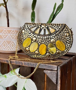 Women's Metal Entitee Brass <b>Bags</b> With Stone Pattern Party Wear Metal Mosaic Evening <b>Bag</b> by GM IMPEX - Product Image 3