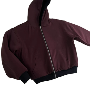 Men Oversized Hooded <b>Zipper</b> <b>Sweatshirt</b> Solid Color Casual Winter Wear 100% Cotton French Terry Knitted Breathable Eco-Friendly - Product Image 5