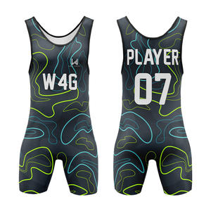 Combinaison de lutte unisexe personnalisée W4G, antibactérienne, 100% polyester, sans manches, col rond, bretelles réglables, motif personnalisé - Product Image 1
