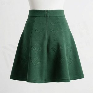 Women A-Line Mini <b>Skirt</b> Solid <b>Green</b> <b>Pleated</b> Elastic Waist Comfortable Woven Polyester All Seasons Style - Product Image 2