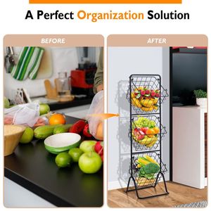 Adjustable Heights 3-Tier Wire Fruit Basket <b>Stand</b> Premium <b>Stand</b> for Displaying Fruits and <b>Vegetables</b> - Product Image 2