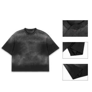 <b>Men's</b> Oversized <b>Tie</b>-Dye <b>Black</b> Cotton Short Sleeve O-Neck T-Shirt Casual Knitted Jersey Fabric - Product Image 3
