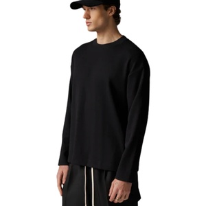 Men <b>Black</b> Waffle Long Sleeve <b>T</b> <b>Shirt</b> Crew Neck Cotton Casual Streetwear Fashion Top Soft Textured Fabric - Product Image 6