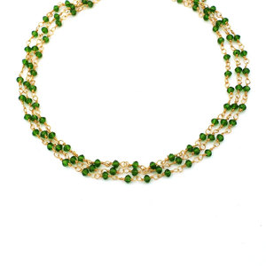 Chaîne de perles vertes émeraude style chapelet, cristal de verre facetté 2mm, chaîne enroulée de fil doré pour la fabrication de bijoux en gros - Product Image 3