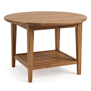 Scandinavian Eco-Friendly Durable Waterproof <b>Solid</b> Teak <b>Wood</b> <b>Dining</b> <b>Table</b> Slatted Lower Shelf 2-Seater Capacity for Villa Hotel - Product Image 1