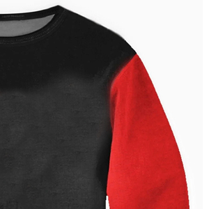 เสื้อสเวตเชิ้ตคอกลมแขนยาวสีดำแดงตัดกันสำหรับผู้ชาย เสื้อสวมหัวลำลองสำหรับฤดูใบไม้ร่วงและฤดูหนาว - Product Image 2
