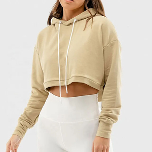 Sudadera con capucha de color liso para otoño e invierno, top corto informal de algodón para mujer, talla americana, para sudadera con capucha y suéter. - Product Image 1