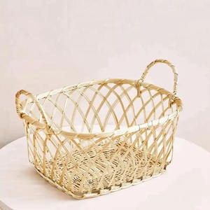 Panier de rangement rond en fil de fer doré au design classique avec poignée, pour la maison, la cuisine, les fruits, les légumes, bac de rangement en métal - Product Image 4