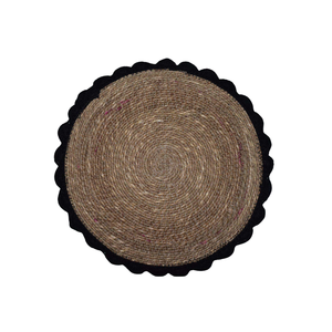 Handwoven Seagrass <b>Table</b> <b>Mat</b> with Cotton Lace | Fringe Heat Resistant <b>Round</b> Placemat for Dining <b>Table</b> Cups Pots and Bowls - Product Image 1