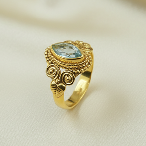 Bague en argent sterling 925 avec topaze bleue naturelle, faite à la main, style vintage bohème, pierre précieuse marquise, bijou statement, cadeau élégant pour femme - Product Image 4