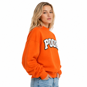 Orange Custom Womens Oversized Mock Neck Sweatshirt Chenille Embroidered Fleece Loose Fit OEM ODM Greek Letter Sweatshirt - Product Image 3
