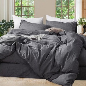 Juego de Edredón Decorativo de Lino Gris Oscuro, Lavable, Ropa de Cama Moderna con Fundas de Almohada - Product Image 1