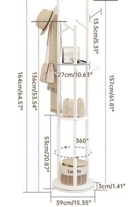 Porte-manteau en bois sur pied avec 3 étagères et 10 crochets, style scandinave moderne, meuble de rangement pour entrée - Product Image 6
