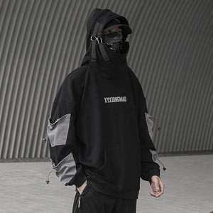 เสื้อฮู้ดสตรีทแวร์เทคแวร์สีดำสำหรับผู้ชาย สไตล์ฮิปฮอปแบบญี่ปุ่น - Product Image 5