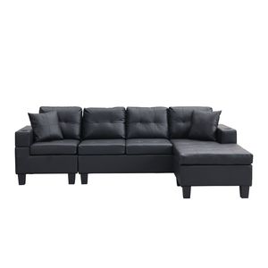 Divano Sezionale Moderno a 4 Posti per Soggiorno a L con Chaise Longue Sinistra e Destra e Portabicchieri NERO - Product Image 4