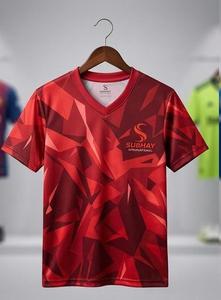 Maillot de football pour homme Subhay International, rouge, à col en V géométrique, respirant, en polyester, coupe classique, pour toutes les saisons - Product Image 3